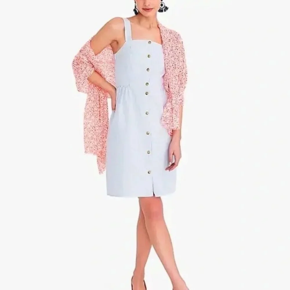 J. Crew Button Front‎ Blue White Striped Seersucker Dress Size 0
